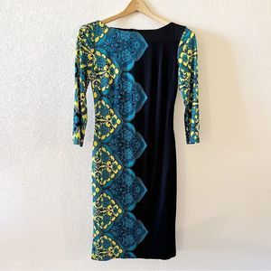 FRANK LYMAN Dress size 2 Black/multi Stretch 3/4 Sleeved Evening Bodycon